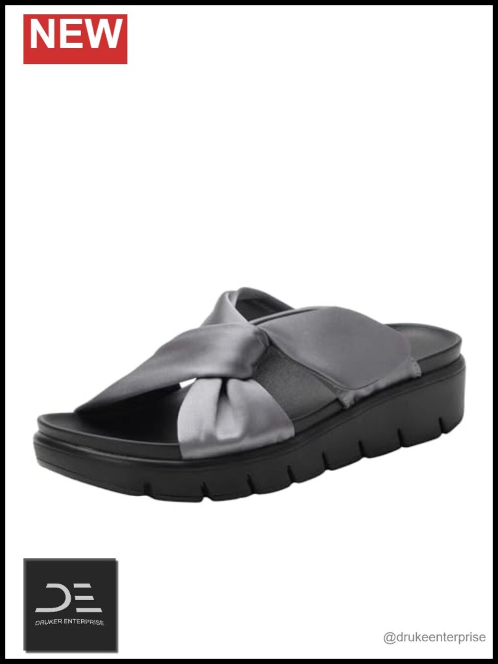 Vegan Leather Platform Slide Sandals with Knotted Satin